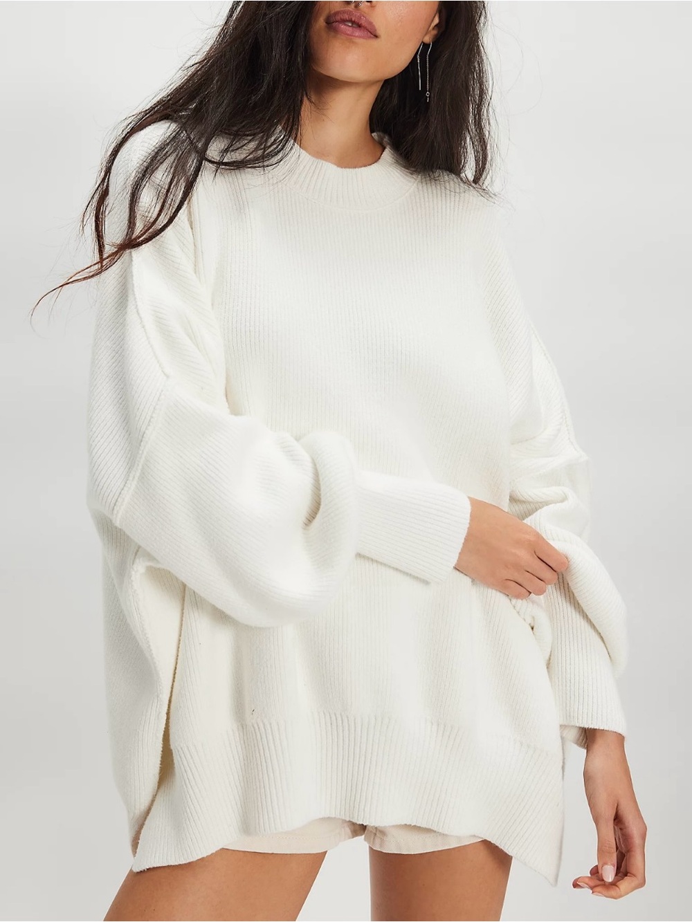 Free People Easy Street Tunic Cream Relaxed Oversized Ribbed Sweater Size Large